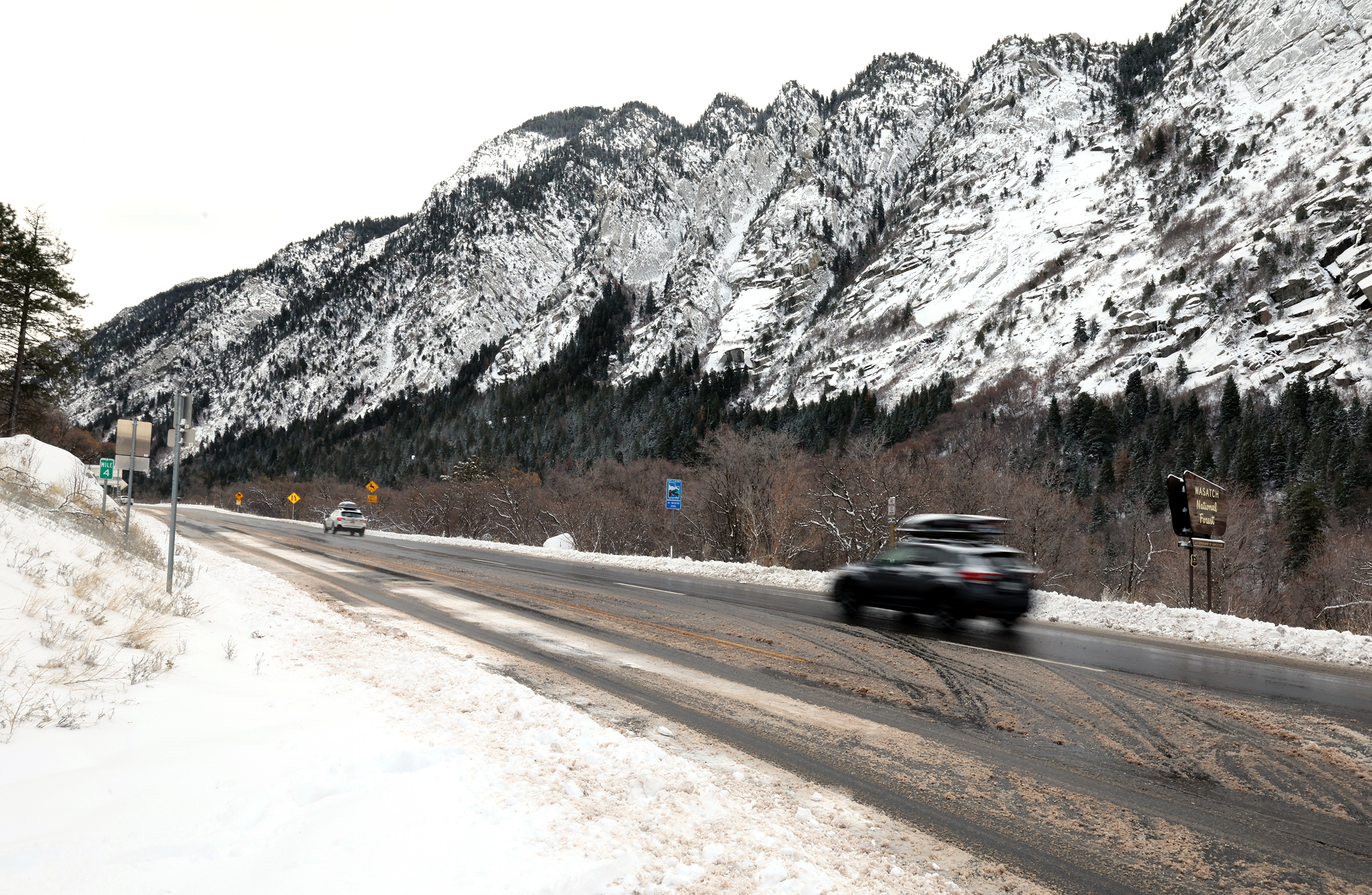Cars drive up Little Cottonwood Canyon on Dec. 2. After a pair of small storms this week, a larger storm is expected to arrive in Utah on Saturday night and continue producing rain and snow at times through Tuesday morning.
