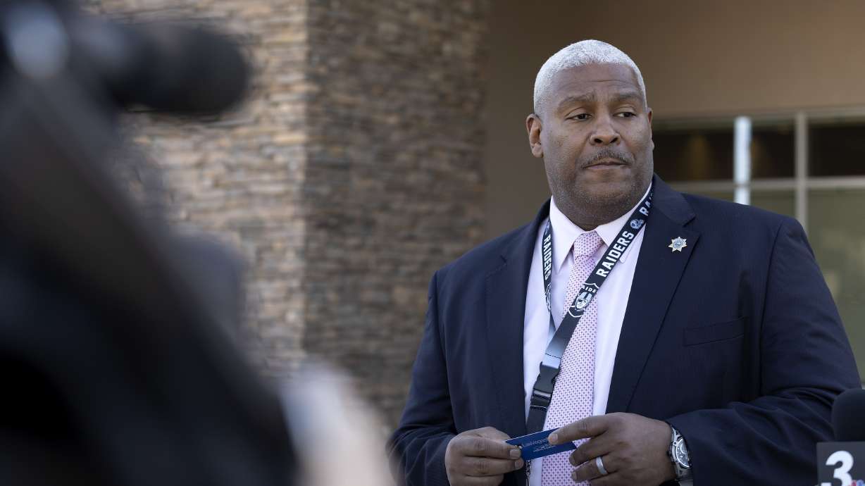 Nevada Department of Corrections deputy director Brian Williams speaks outside the Nevada Department of Corrections Casa Grande Transitional Housing Center Friday in Las Vegas. A group gathered to support the inmates at Ely State Prison who are on a hunger strike over what they say are abusive and violent conditions there.