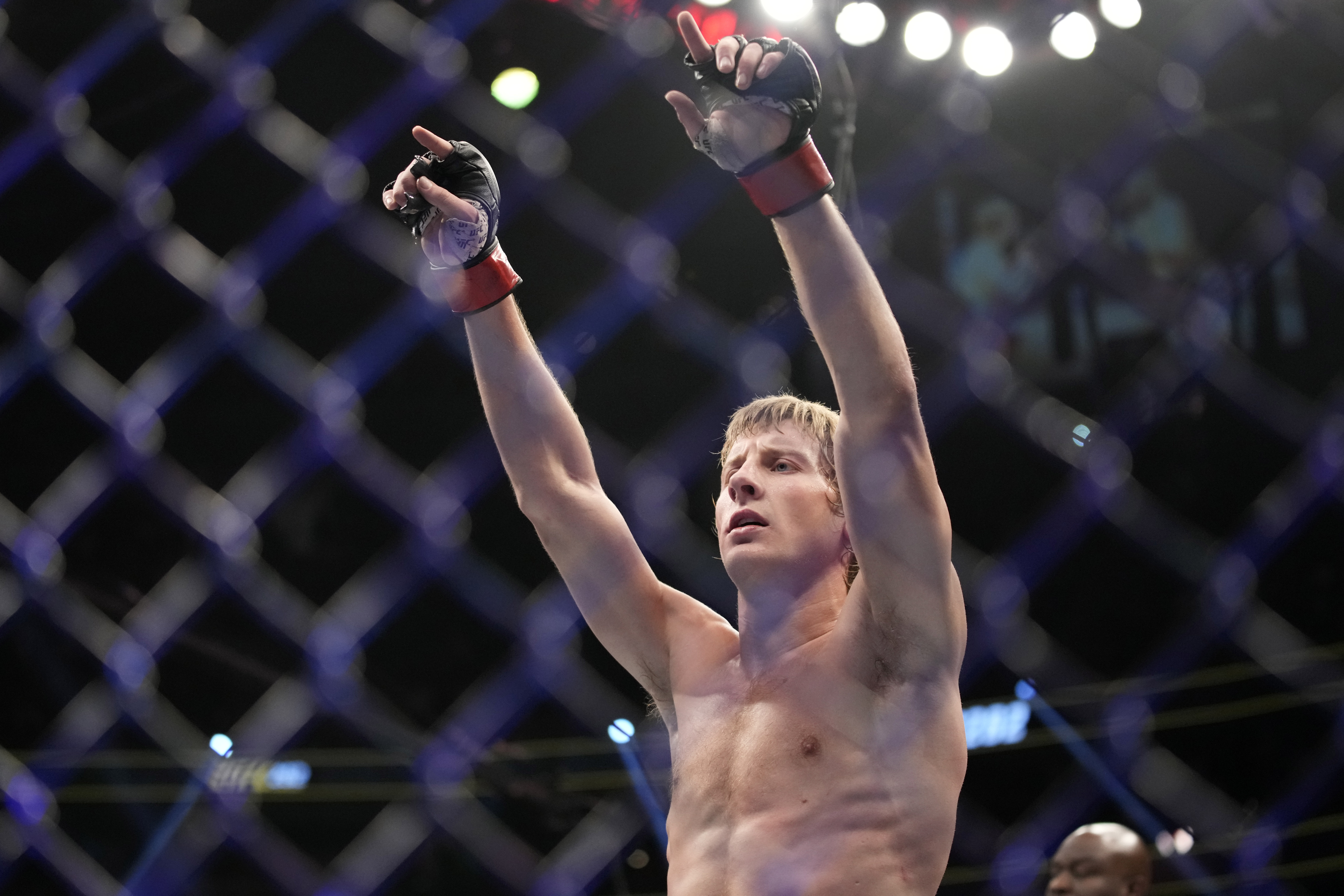 Paddy Pimblett celebrates after defeating Jared Gordon during a UFC 282 mixed martial arts lightweight bout Saturday, Dec. 10, 2022, in Las Vegas. 