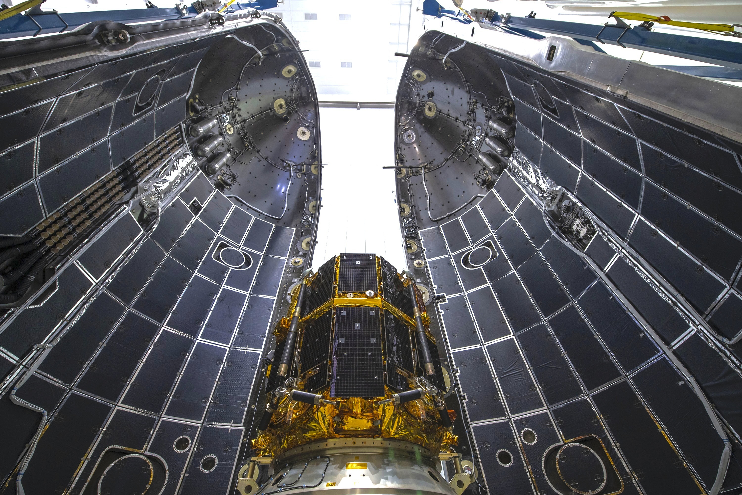 This undated photo provided by ispace in November 2022 shows the HAKUTO-R Mission 1 lunar lander encapsulated in a SpaceX Falcon 9 rocket in Cape Canaveral, Fla. 
