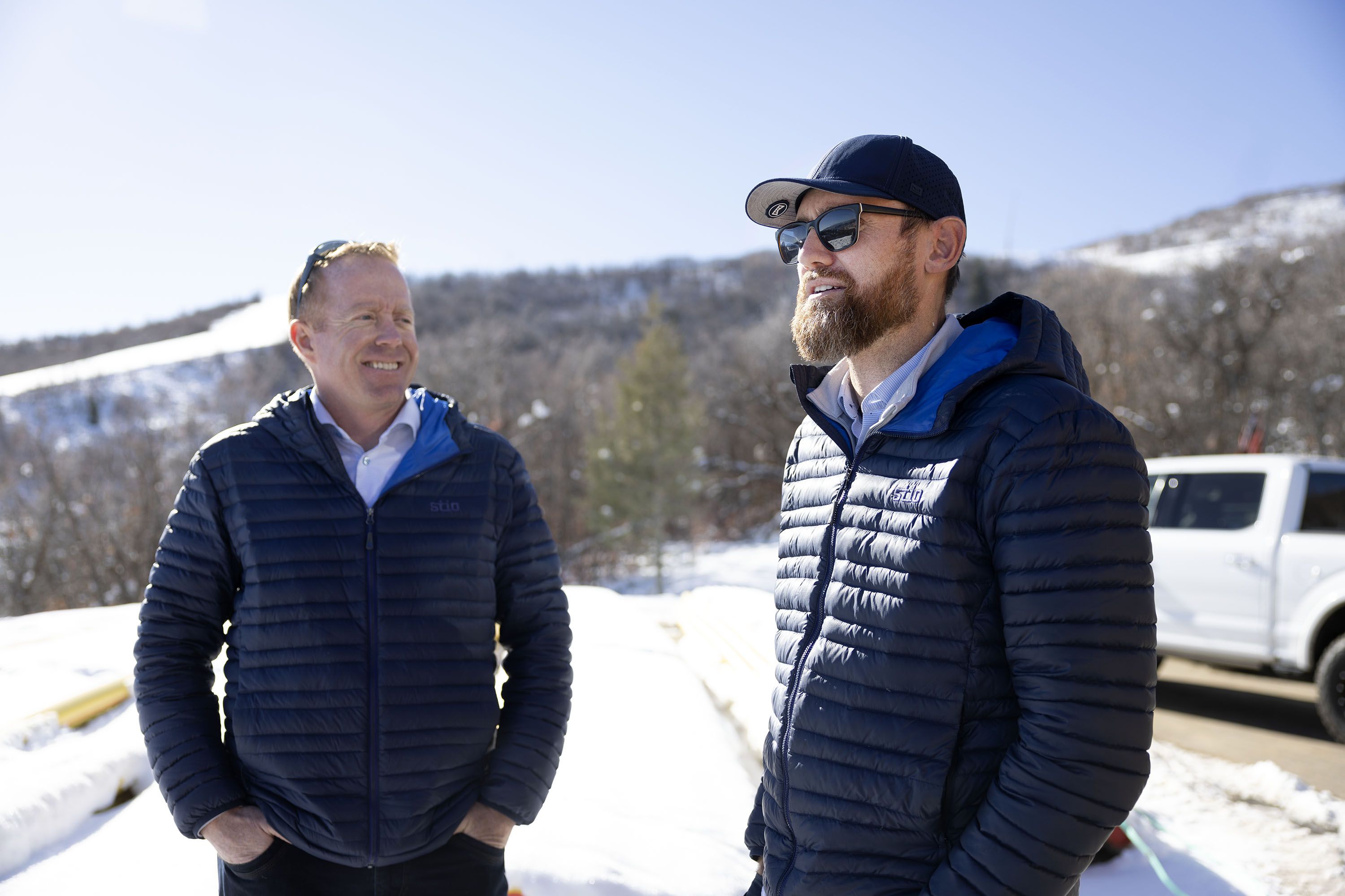 Chad Magleby, CEO of Magleby Development, left, and Dayson Johnson, vice president of Magleby Construction, stand in the area on Nov. 16 where Velvære, a wellness community adjacent to Park City’s Deer Valley Resort, will be built.