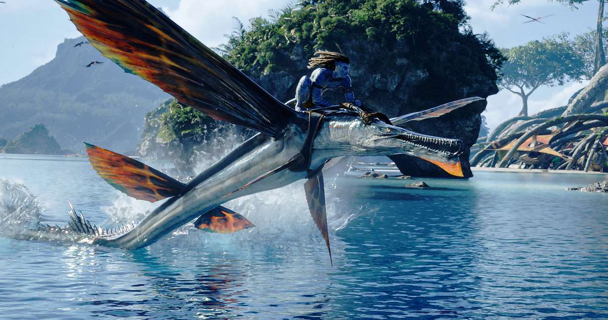 This image released by 20th Century Studios shows Jake Sully, portrayed by Sam Worthington, in "Avatar: The Way of Water."