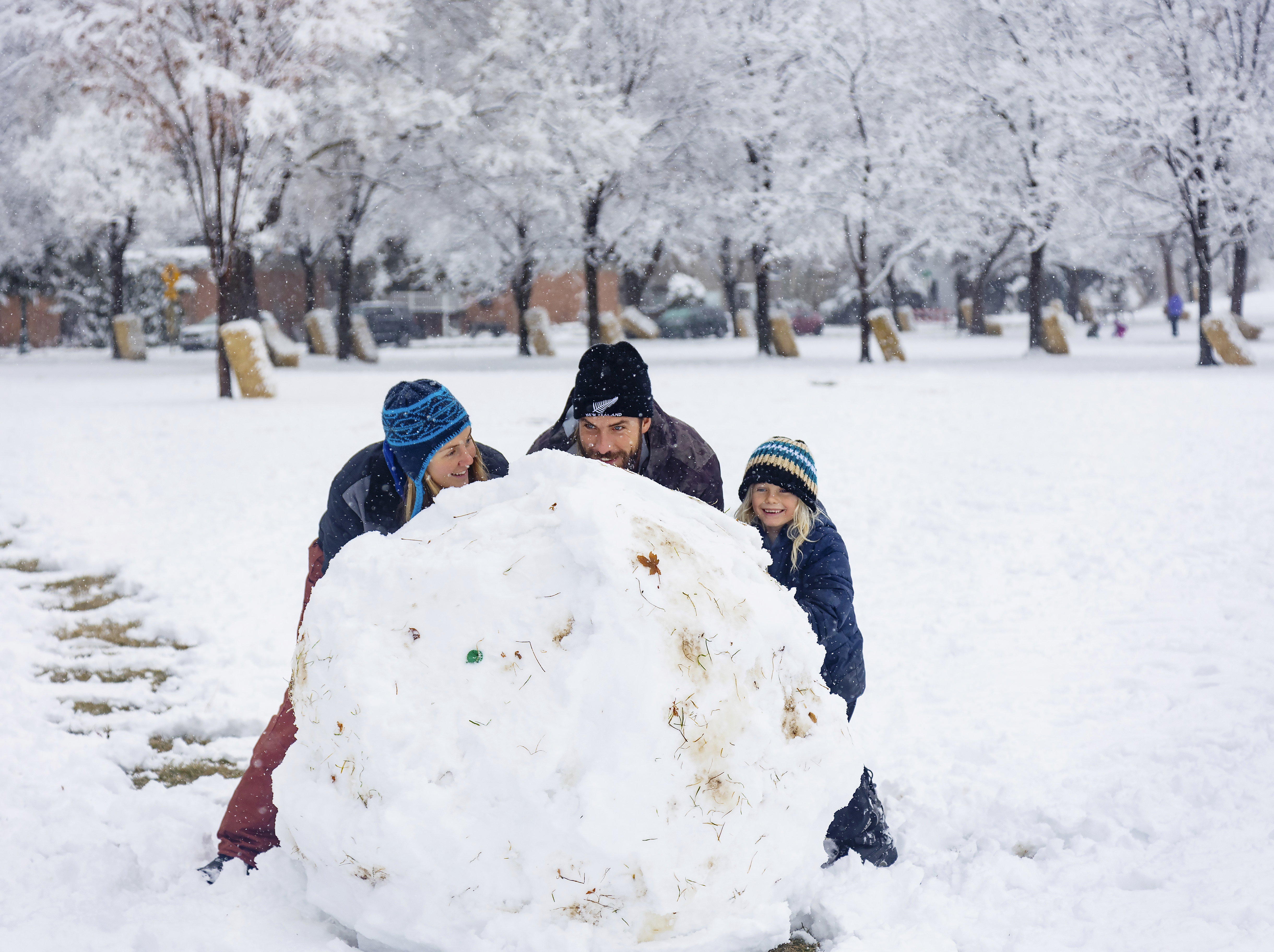 Sal Wood, Blake Wood and Jacobi Wood, 6, roll the largest snowball at Camel's Back Park in Boise on Monday after 2.5 inches of snow fell overnight according to the National Weather Service. No more snow is in the forecast for the Boise area this week, but temperatures are expected to drop to as low as 6 degrees by Saturday night.