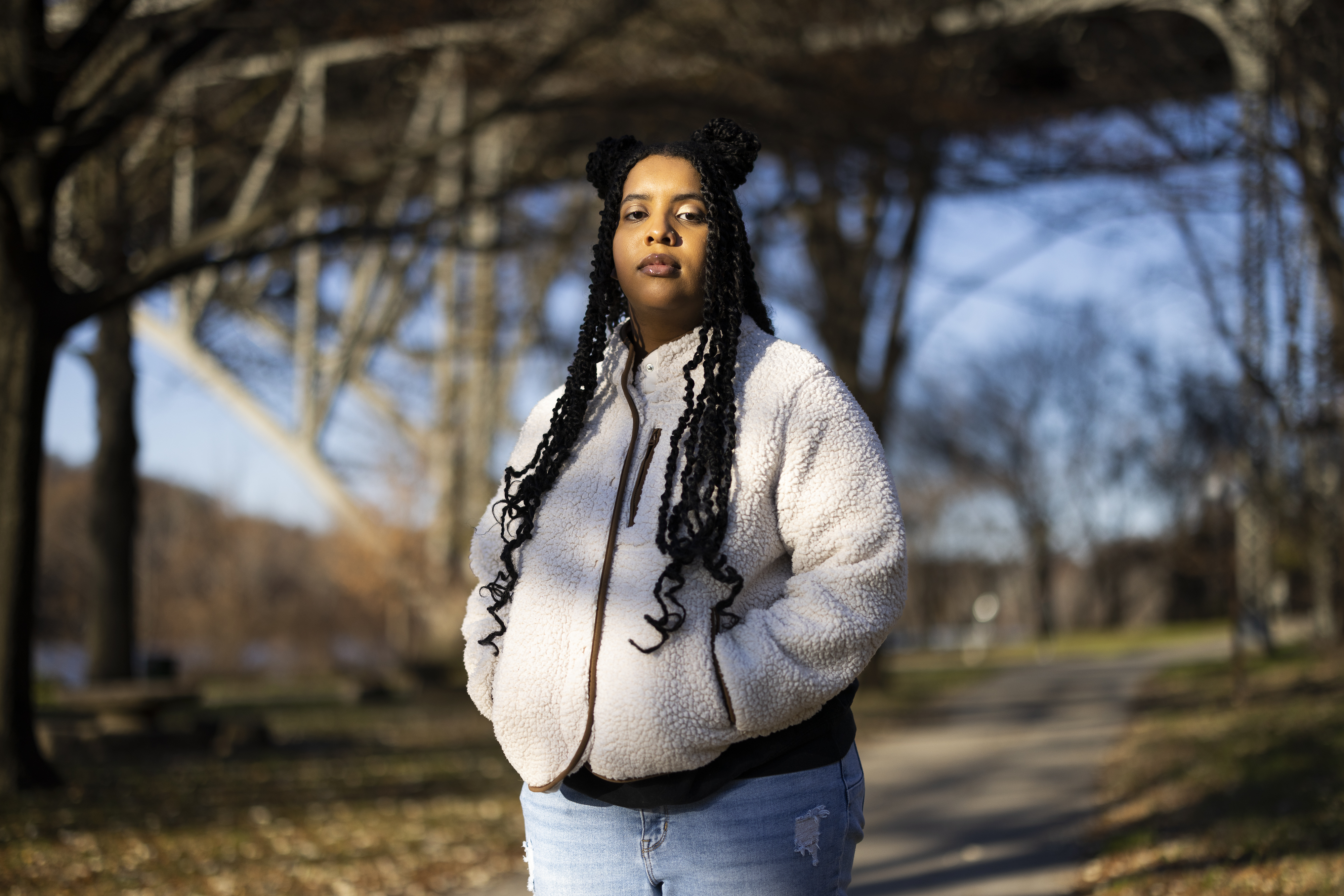High school student Mecca Patterson-Guridy, 17, poses for a portrait in Philadelphia, Dec. 9. To fill in gaps that many teachers are reluctant to discuss in schools, some students, including Mecca, are looking to social media, where online personalities, nonprofit organizations and teachers are experimenting with ways to connect with them outside the confines of school.