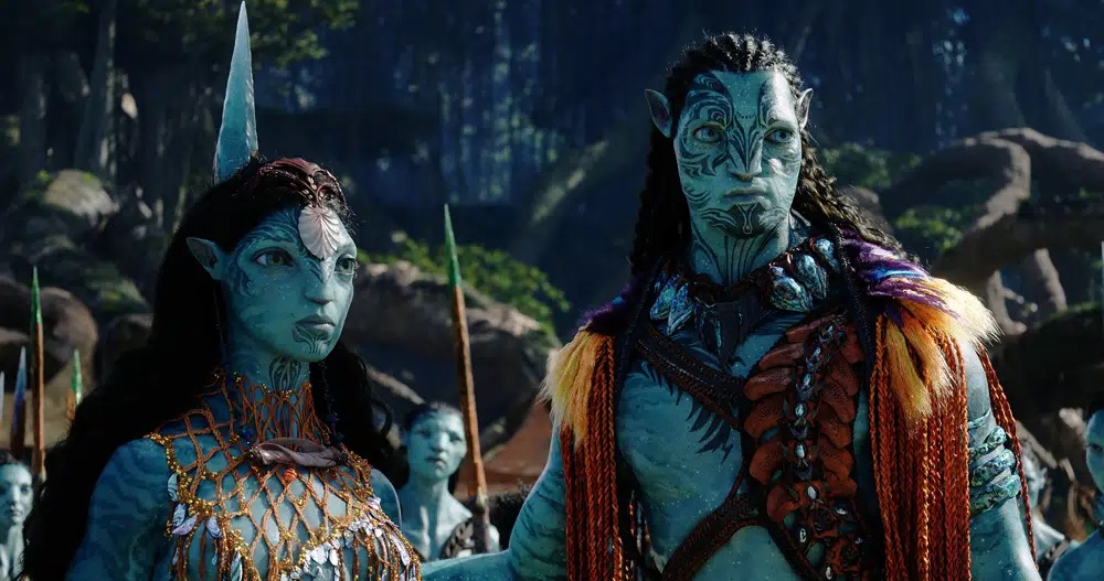 Kate Winslet, as Ronal, left, and Cliff Curtis, as Tonowari, are portrayed in a scene from "Avatar: The Way of Water."