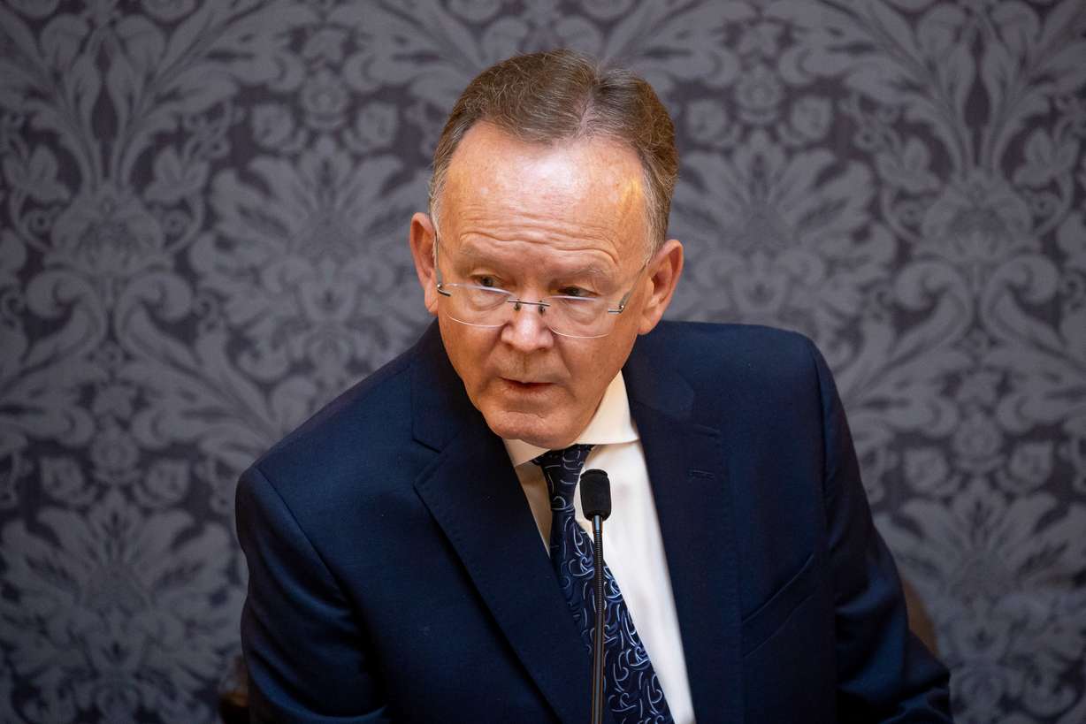 Senate President Stuart Adams, R-Layton, presides over the Senate chamber at the Capitol in Salt Lake City on Jan. 20, 2022.