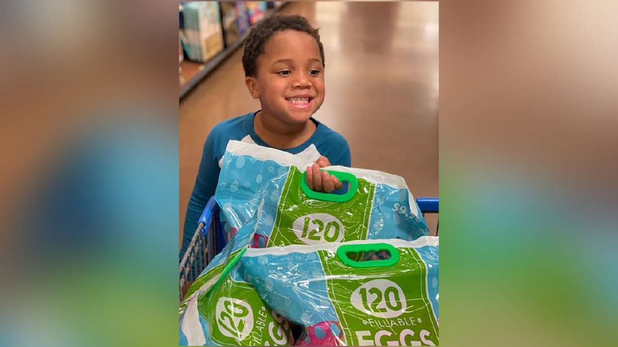 Raxon "Bubba" Garza, 5, of Kaysville, prepares for a curated Easter egg hunt offered by his company Sneaky Bubba.