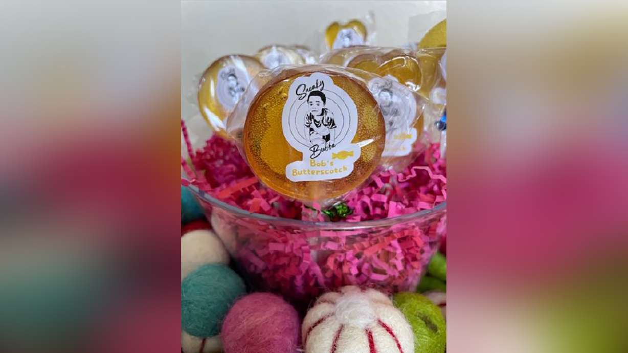 One of Sneaky Bubba's homemade suckers. Raxon "Bubba" Garza, 5, of Kaysville, started a business selling candy.