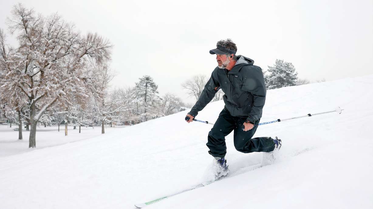 Ken Perko skis at Liberty Park on Thursday. Utah Gov. Spencer Cox says the recent snowstorms are a good start, but the next few months will play a critical role in the state water supply.