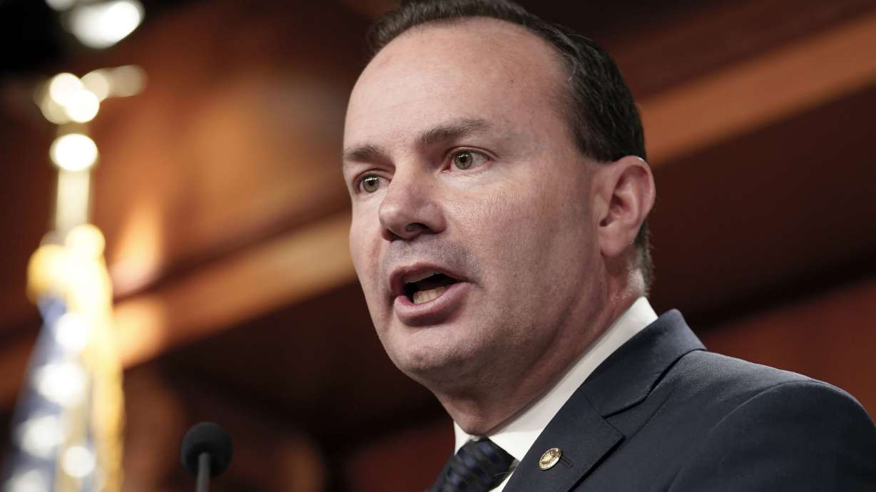 Sen. Mike Lee, R-Utah, speaks during a news conference on spending on Wednesday on Capitol Hill in Washington. While the U.S. Supreme Court has struck down numerous bills to prevent children from being able to access online pornography, Lee believes he has a proposal that would survive First Amendment scrutiny.