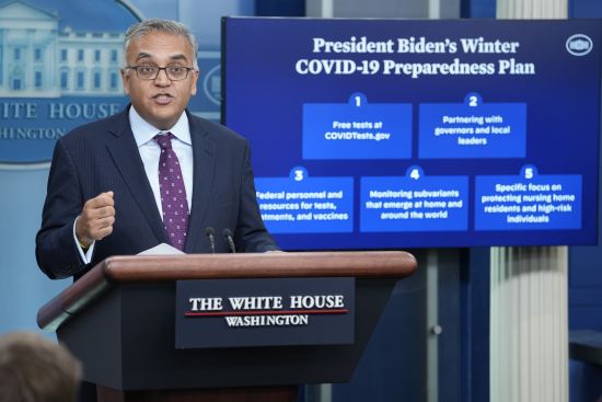 White House COVID-19 Response Coordinator Ashish Jha speaks during the daily briefing at the White House in Washington, Thursday.