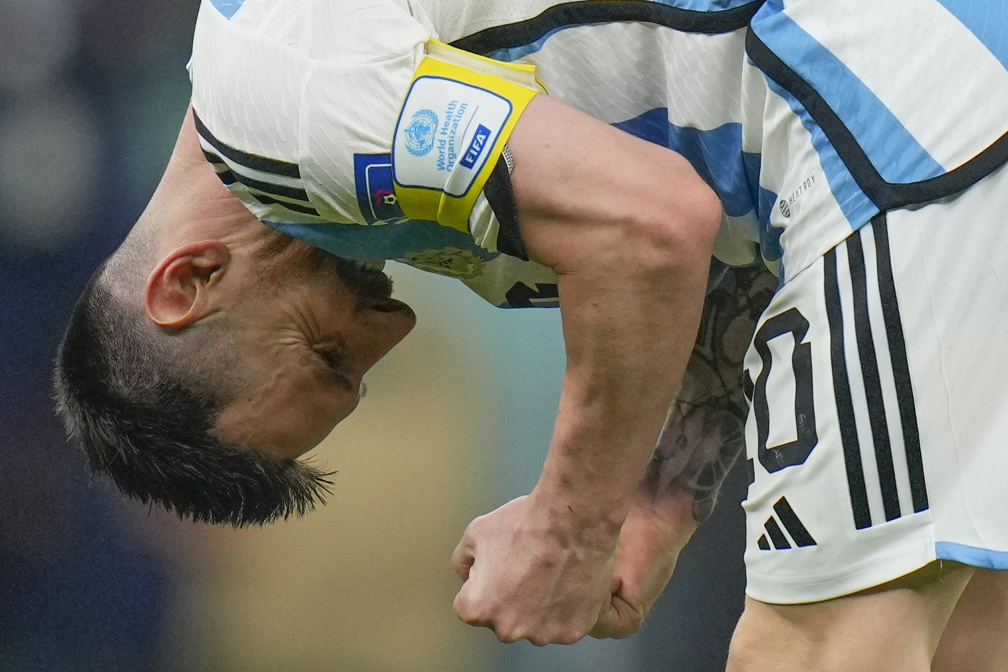 Argentina's Lionel Messi reacts following the World Cup semifinal soccer match between Argentina and Croatia at the Lusail Stadium in Lusail, Qatar, Tuesday, Dec. 13, 2022. 