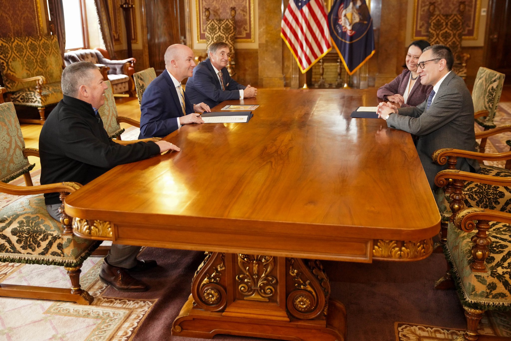 José V. Borjón, right, head consul of the Mexican Consulate in Salt Lake City, meets with Gov. Spencer Cox for a ceremony recognizing Borjón's contributions to Utah. 