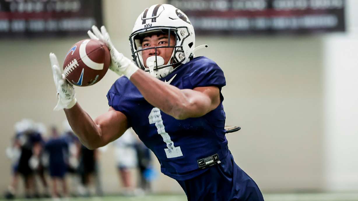 BYU safety Micah Harper runs through drills during practices at the 19th annual New Mexico Bowl against SMU, Thursday, Dec. 15, 2022 in Albuquerque, N.M.