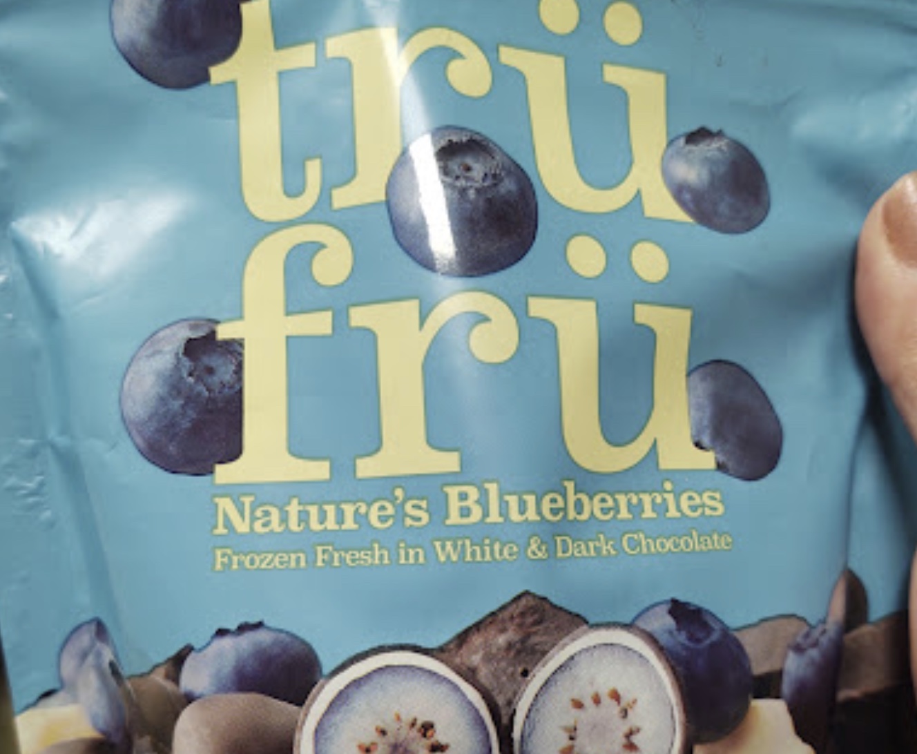 A photo of a Trü Frü chocolate-covered blueberry bag found at a grocery store in 2022. The Utah-based company is set to be acquired by Mars, Incorporated.