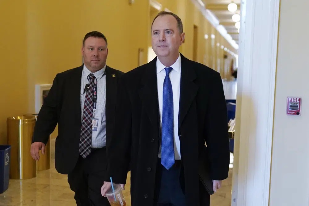 Rep. Adam Schiff, D-Calif., walks the halls before the House select committee investigating the Jan. 6 attack on the U.S. Capitol holds its final meeting on Capitol Hill in Washington, Monday.