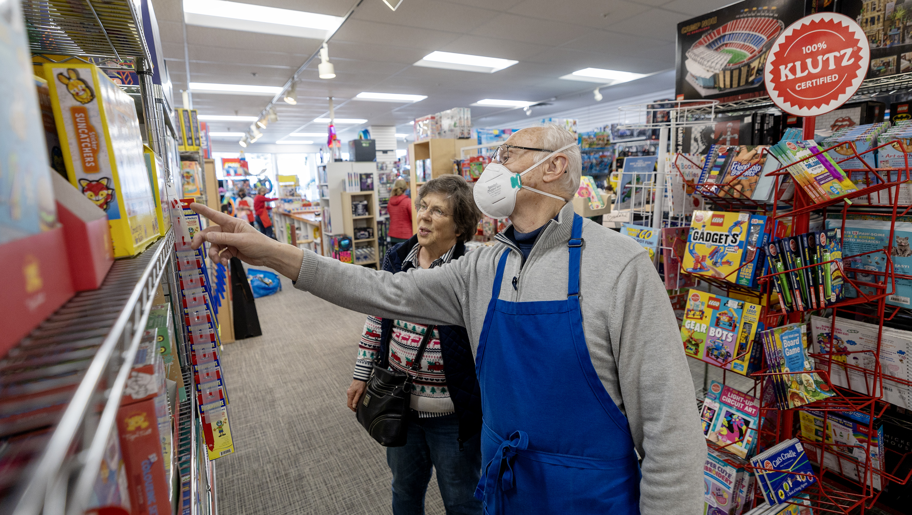 Owner Bill Sartain helps Margo Cook find items at the Tutoring Toy store in Salt Lake on Monday. Bill Sartain's epiphany in a New Jersey mall sparked the opening of the Tutoring Toy, a Salt Lake toy store that has been a staple for shoppers looking to find the perfect gift for the last 34 years.