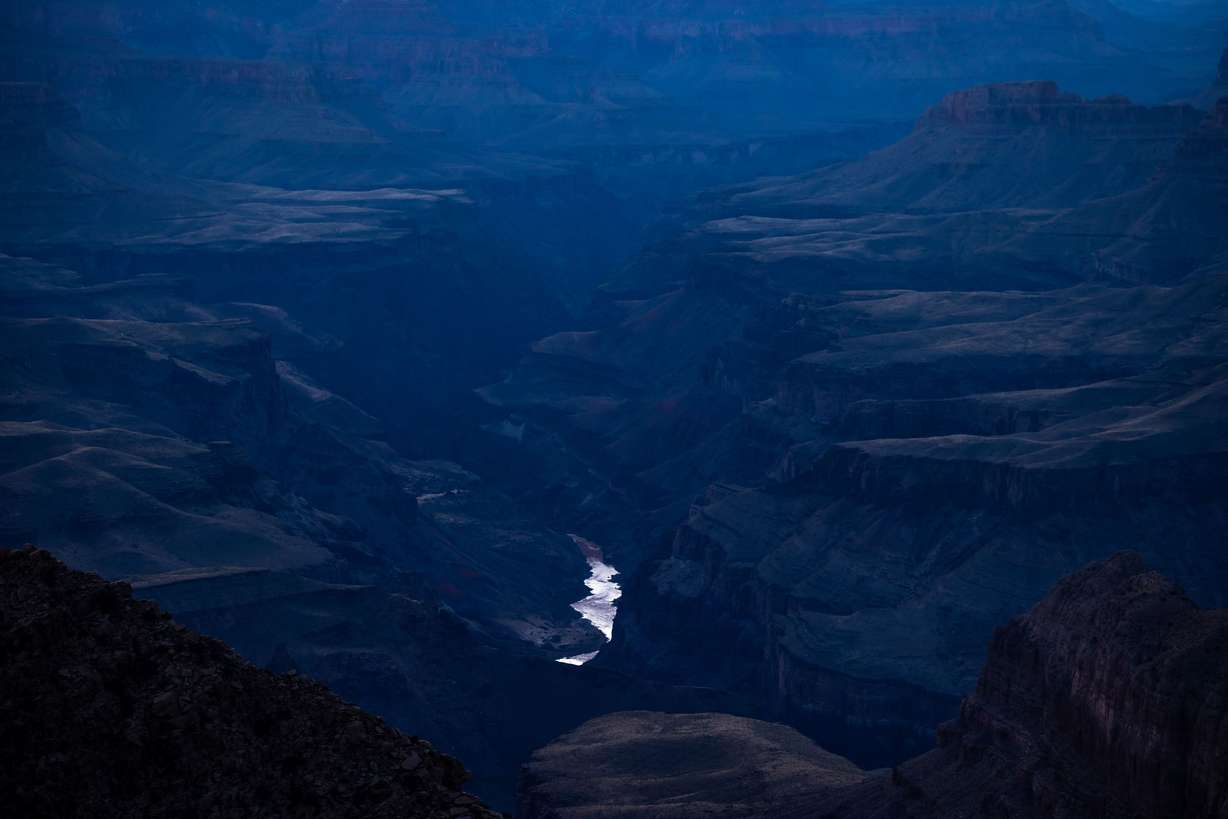 The Colorado River is visible flowing through the Grand Canyon as seen from the south rim of Grand Canyon National Park in Arizona on Oct. 10.