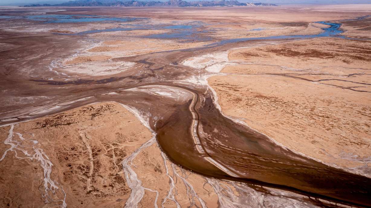 A small amount of water flows south in the Colorado River Delta in Baja California, Mexico, on June 23. Flows released into the delta under a binational agreement have allowed the river’s water to reach this far, but it only reconnects with the sea when an especially high tide comes in to meet it in the estuary.