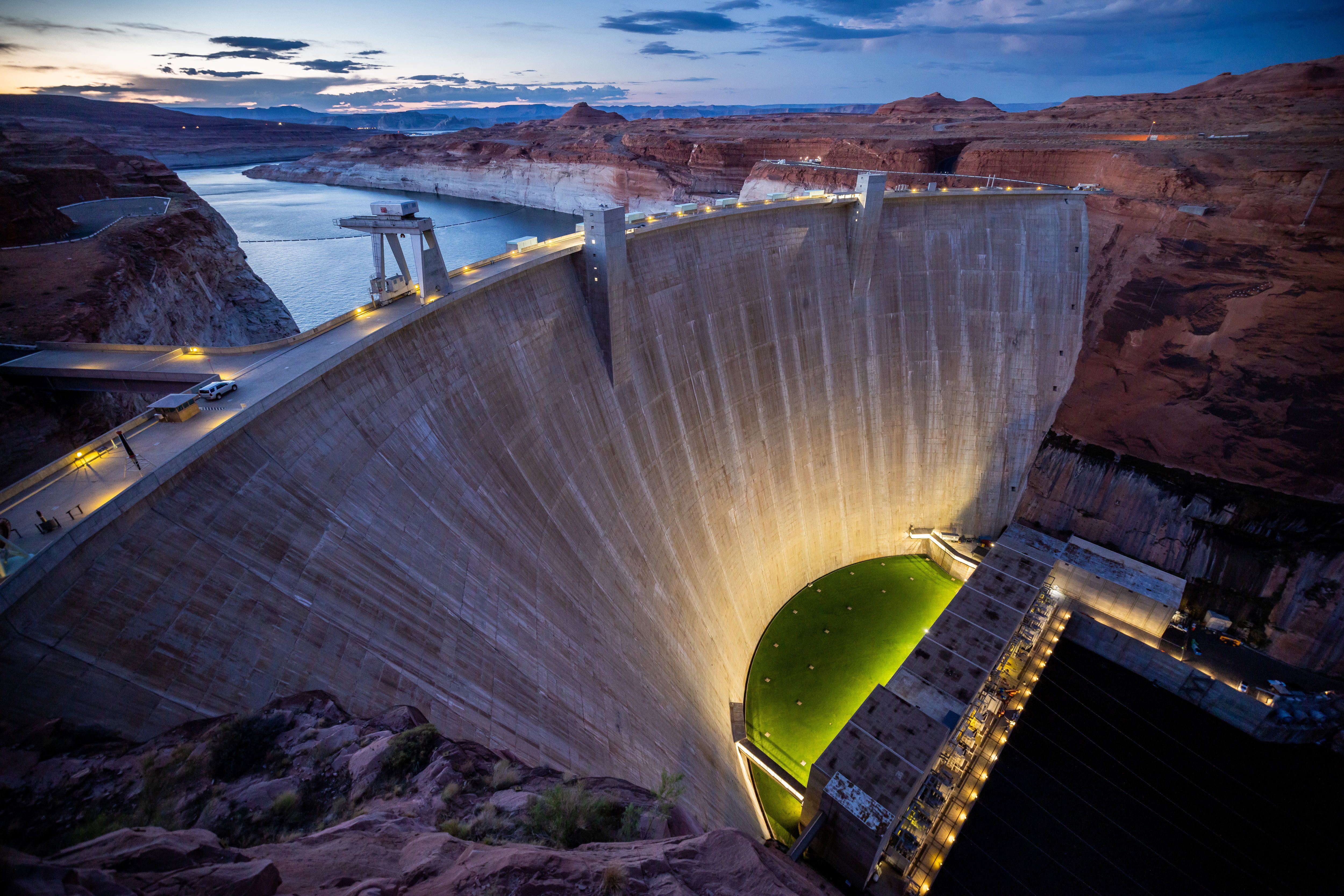 Glen Canyon Dam holds back Lake Powell in Page, Ariz., on July 18. Glen Canyon Dam is the second-highest concrete arch dam in the United States at 710 feet tall.