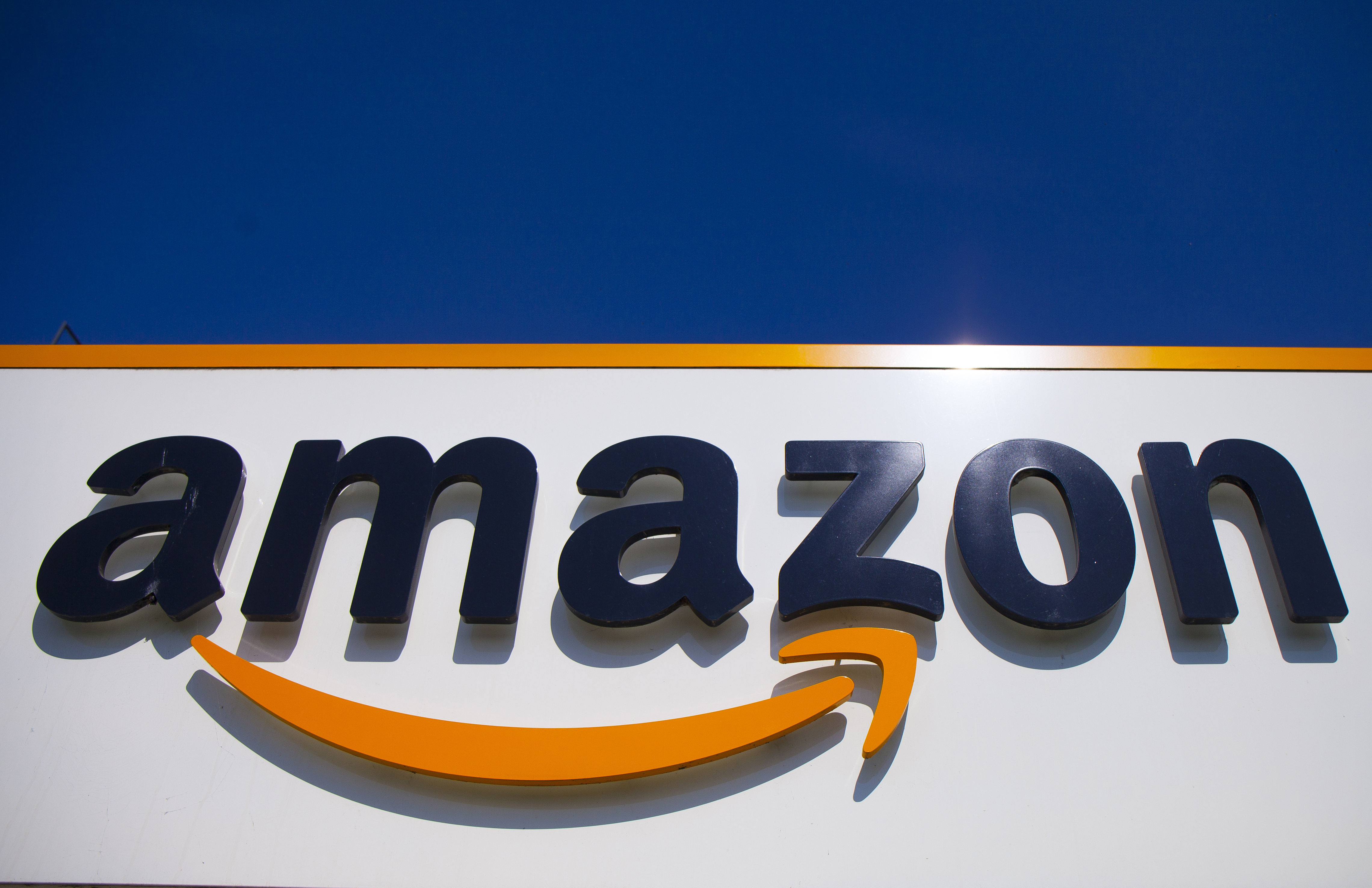 The Amazon logo is seen in Douai, northern France, April 16, 2020.