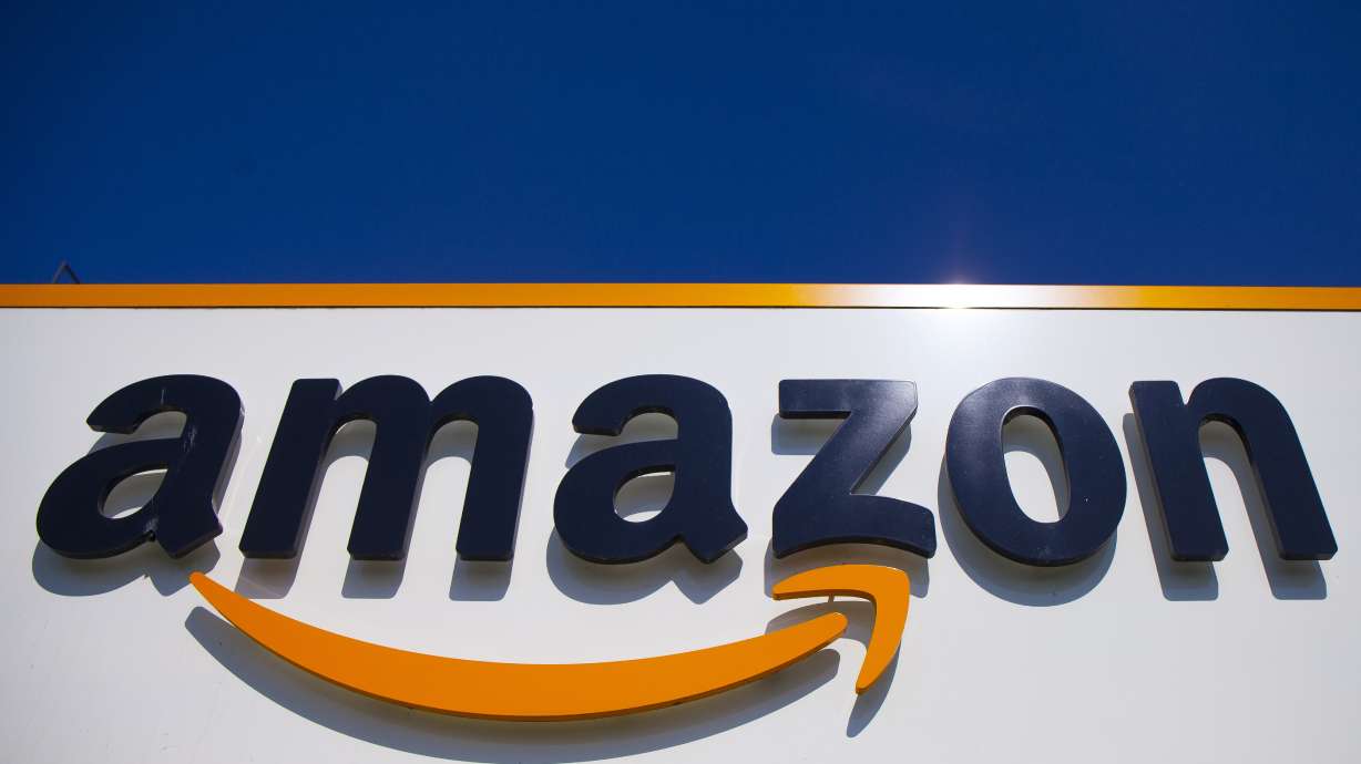 The Amazon logo is seen in Douai, northern France, April 16, 2020.