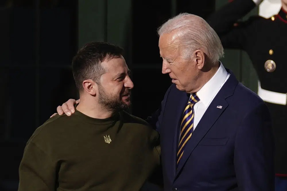 President Joe Biden welcomes Ukraine's President Volodymyr Zelenskyy at the White House in Washington, Wednesday.