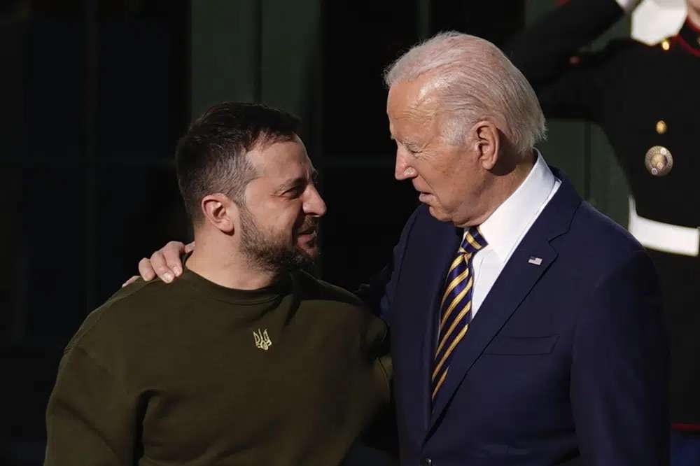 President Joe Biden welcomes Ukraine's President Volodymyr Zelenskyy at the White House in Washington, Wednesday.