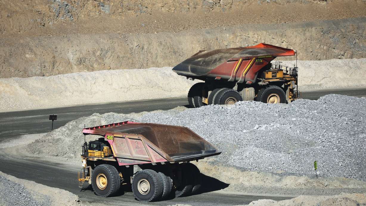 Haulage trucks are pictured at the Kennecott Copper Mine near Herriman on Sept. 27.