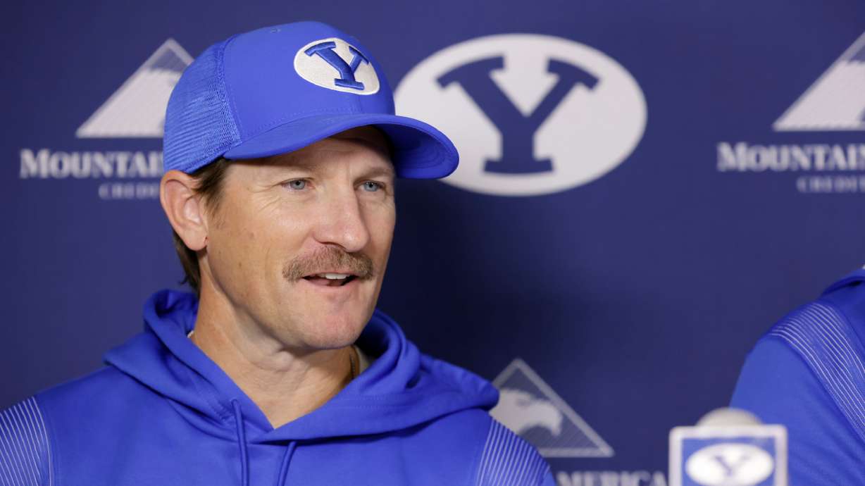 BYU offensive coordinator Aaron Roderick on the first day of the early signing period, Wednesday, Dec. 21, 2022 in Provo.