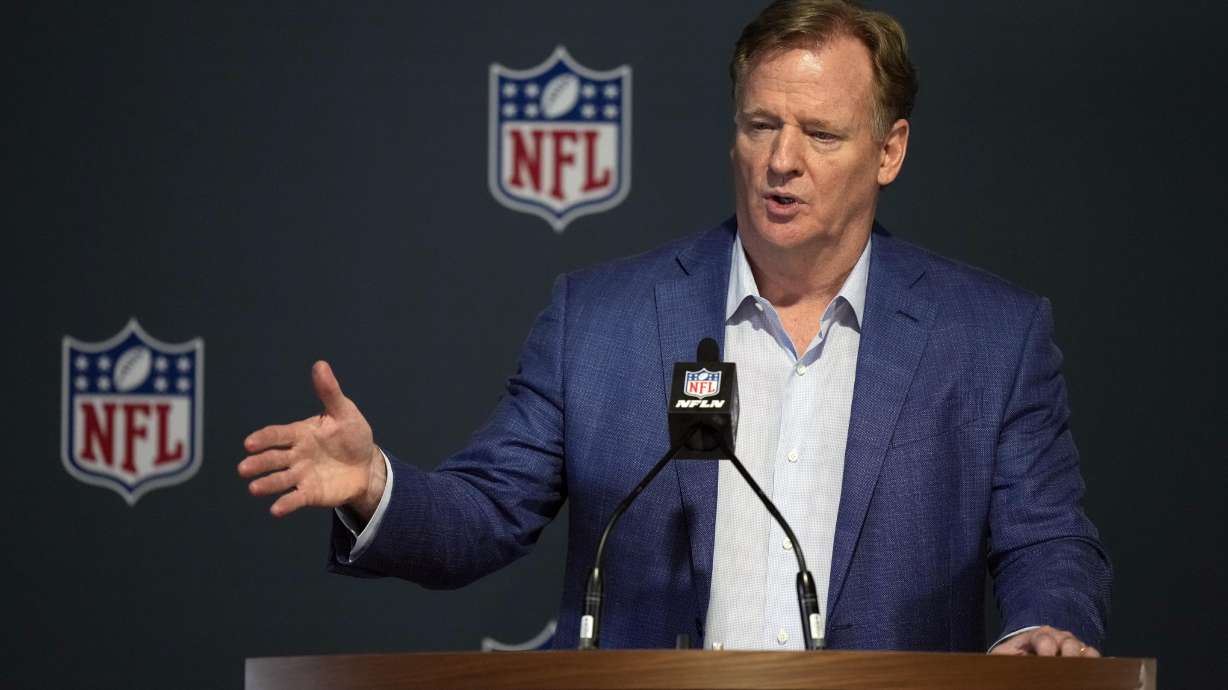 FILE -NFL CommissionerRoger Goodell answers questions from reporters at a press conference following the close of the NFL owner's meeting, Tuesday, March 29, 2022, at The Breakers resort in Palm Beach, Fla. Indianapolis Colts owner Jim Irsay said Wednesday, Dec. 14, 2022 he isn't ready to oust Daniel Snyder as owner of the Washington Commanders and wants to discuss the possibility with other NFL owners.