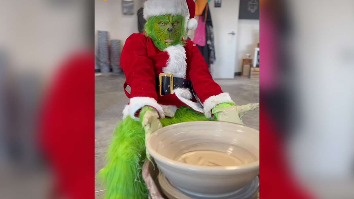 The Grinch has spent some time creating a handmade gift for his pal, Max, at Pleasant Grove's Kreative Kiln.