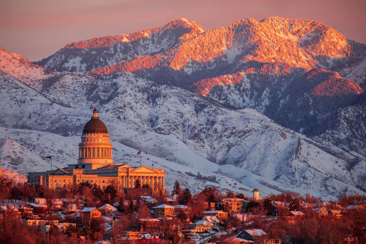 A view of the Utah Capitol and Wasatch Mountains after a snowstorm on March 10. Northern Utah received more wintry storms in April.