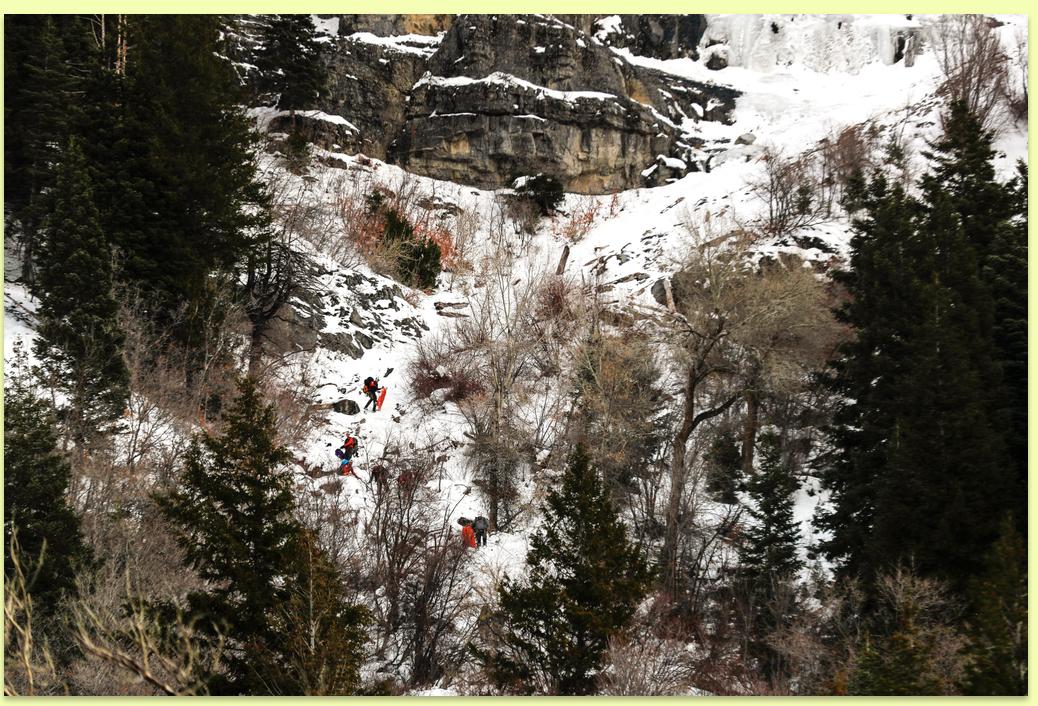 Utah County Search and Rescue teams, along with a Department of Public Safety helicopter, rescued an ice climber who fell approximately 40 feet at Bridal Veil Falls on Monday.