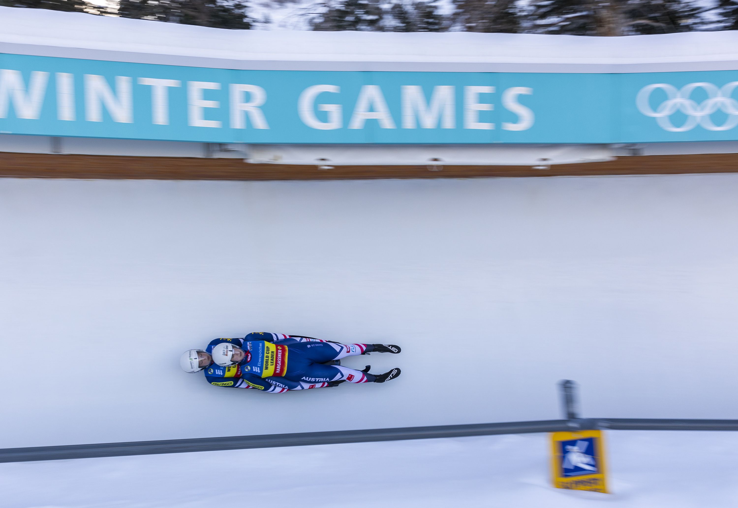 Austria’s Selina Egle and Lara Michaela Kipp race in the women’s luge doubles competition for the World Cup in Park City on Dec. 16.
