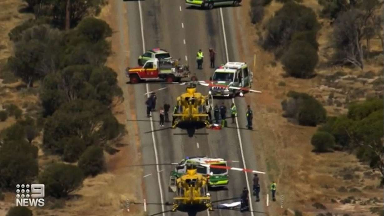 The scene of the fatal crash is seen Tuesday near Kondinin in West Australia.