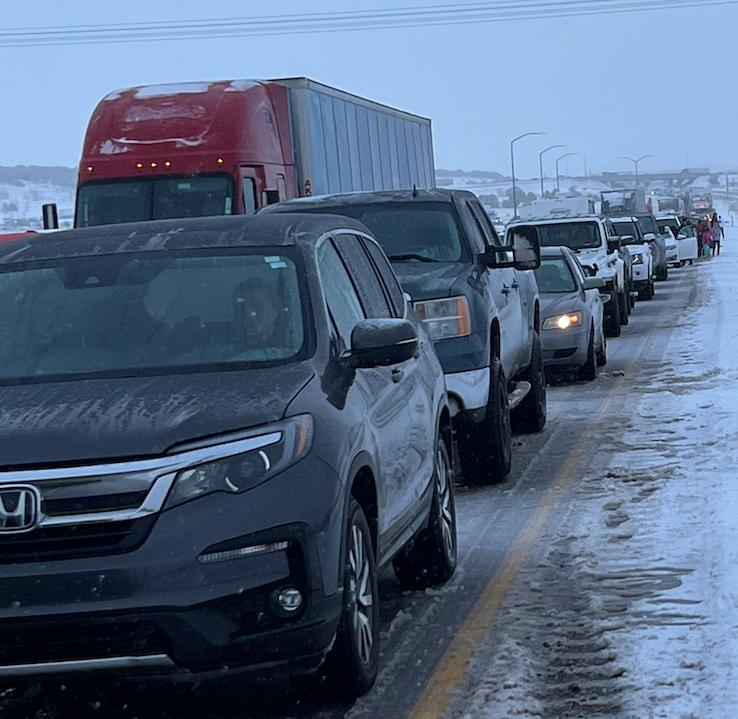 Traffic backs up for miles on I-15 in central Utah Wednesday.