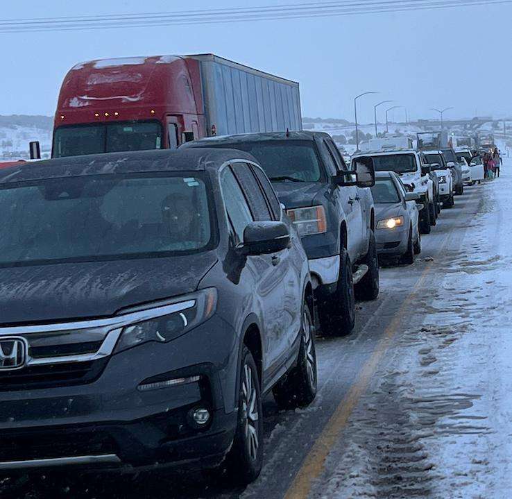 Traffic backs up for miles on I-15 in central Utah Wednesday.