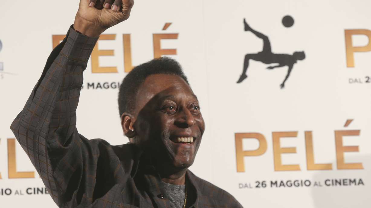 FILE - Brazilian soccer legend Edson Arantes Do Nascimiento better known as 'Pele', gestures during a photocall of the movie 'Pele', in Milan, Italy, Wednesday, May 25, 2016. Pelé, the Brazilian king of soccer who won a record three World Cups and became one of the most commanding sports figures of the last century, died in Sao Paulo on Thursday, Dec. 29, 2022. He was 82.
