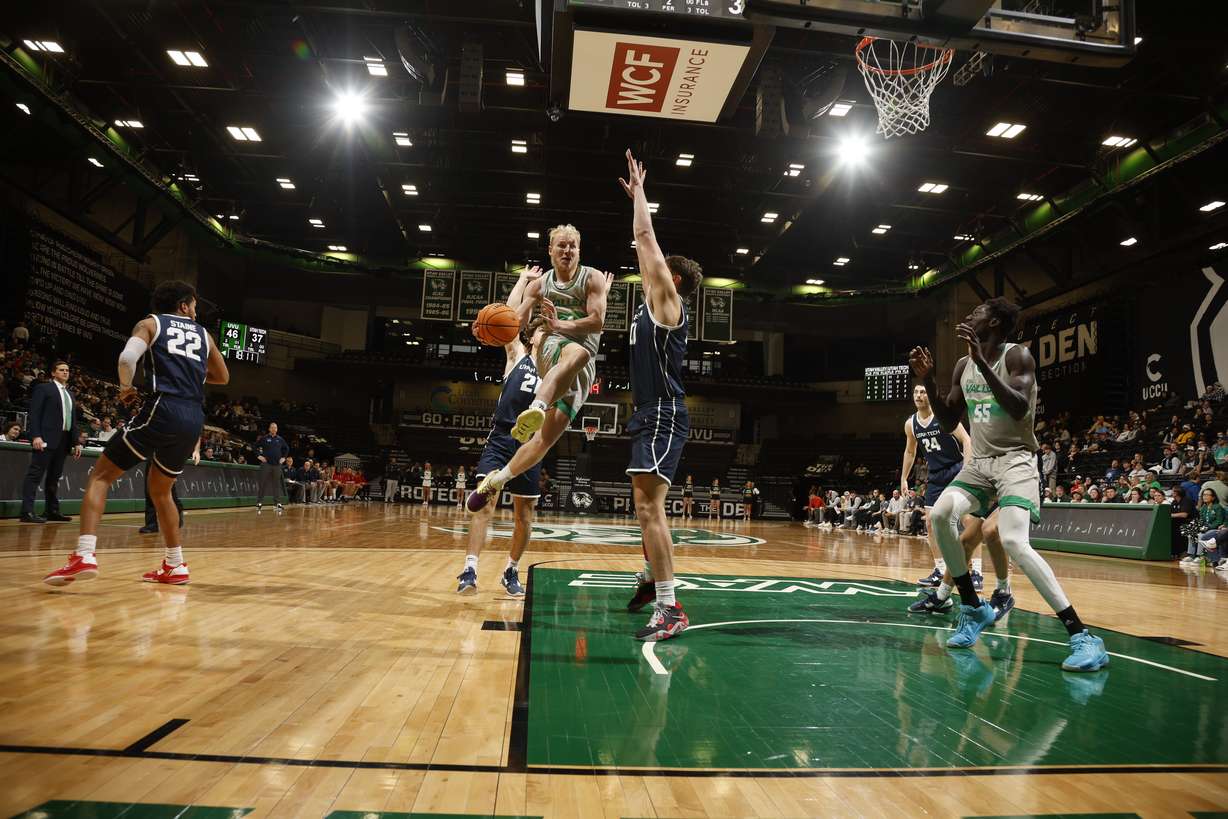 Utah Valley guard Trey Woodbury scored 20 points with six rebounds and five assists in a 71-60 win over Utah Tech, Saturday, Dec. 31, 2022 at the UCCU Center in Orem.