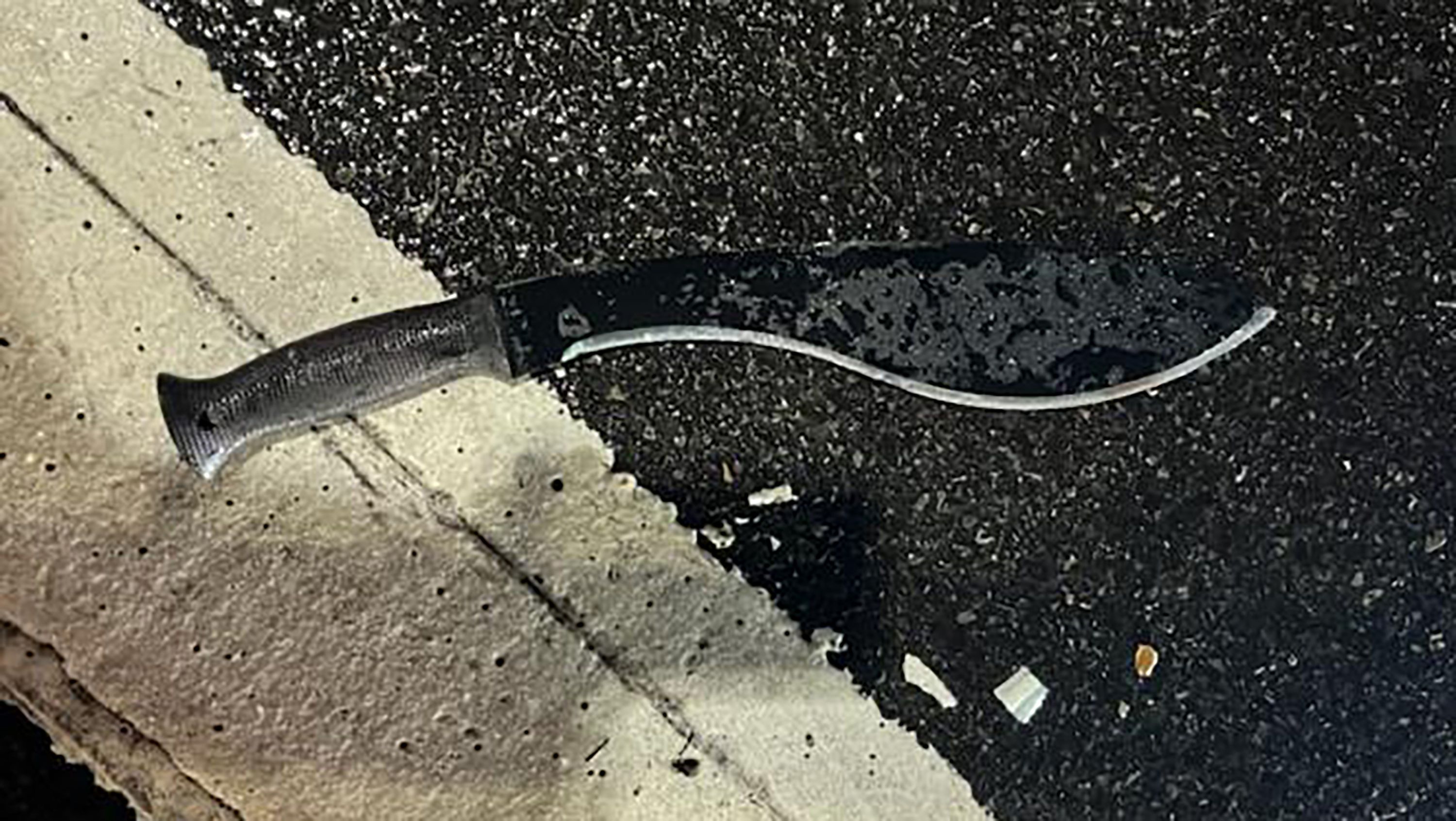 The New York Police Department tweeted this photo investigators say shows a machete used in an unprovoked attack near Times Square Saturday. Three New York City police officers are in stable condition after being struck by a man wielding the machete, according to the NYPD commissioner.