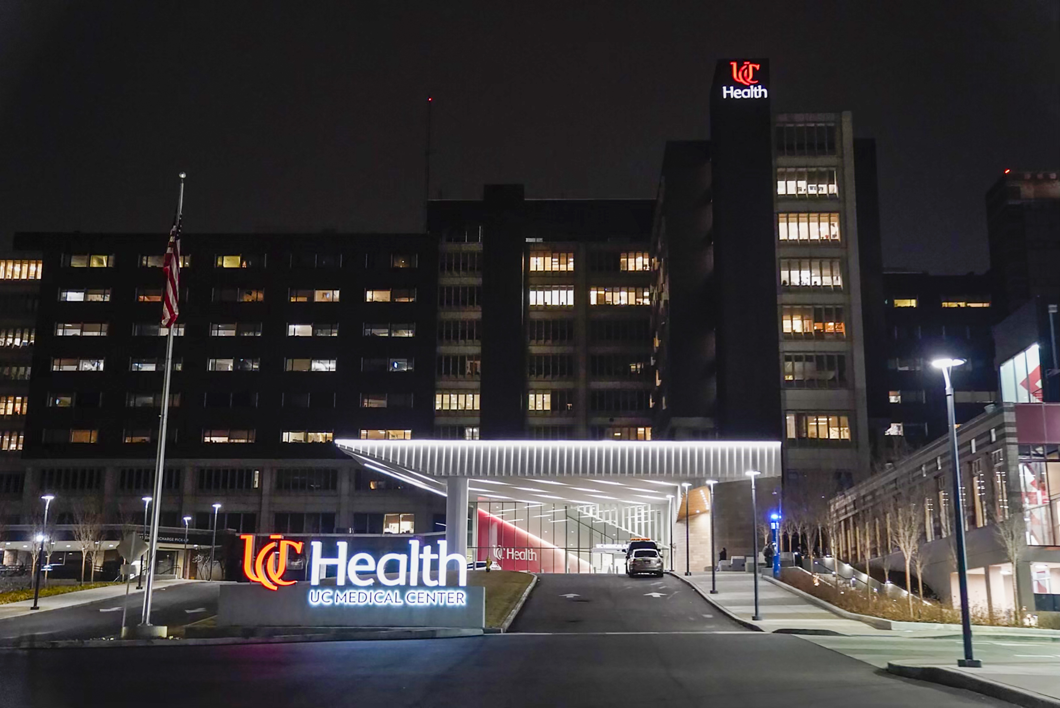University of Cincinnati Medical Center is viewed Monday, in Cincinnati, where Buffalo Bills' Damar Hamlin was taken after collapsing on the field.