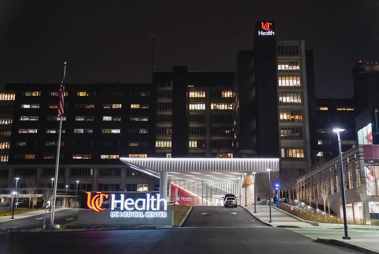 University of Cincinnati Medical Center is viewed Monday, in Cincinnati, where Buffalo Bills' Damar Hamlin was taken after collapsing on the field.