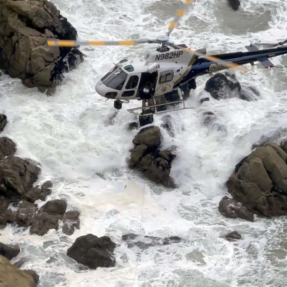 A helicopter was involved in a rescue after a Tesla plunged off a Northern California cliff along the Pacific Coast Highway, Monday near an area known as Devil's Slide, leaving four people in critical condition, a fire official said.
