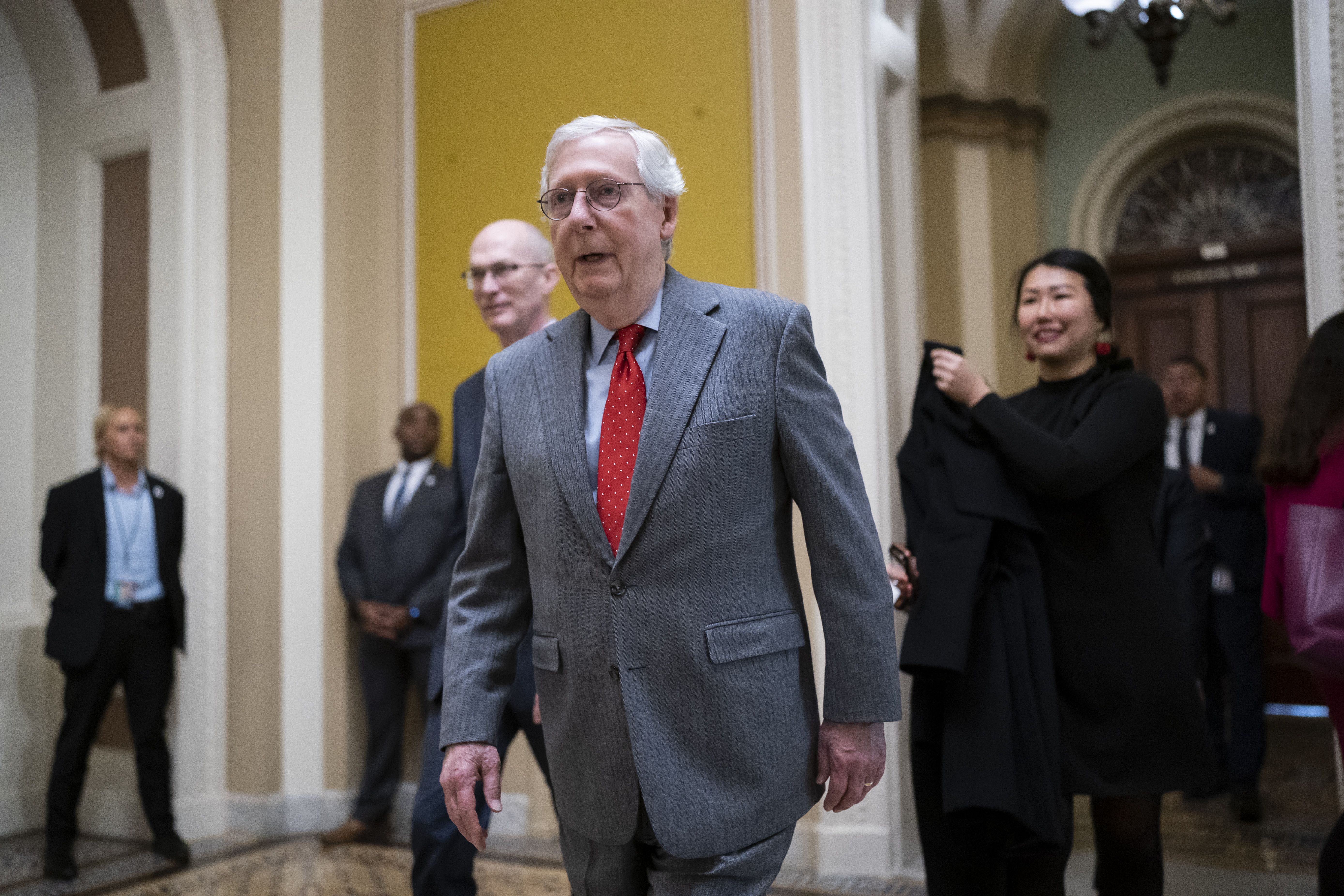 Senate Minority Leader Mitch McConnell, R-Ky., arrives at the Capitol in Washington on Dec. 8, 2022. When the new Congress convenes in January 2023, McConnell will again face his political opponent Senate Majority Leader Chuck Schumer, D-N.Y., who was reelected by his caucus.