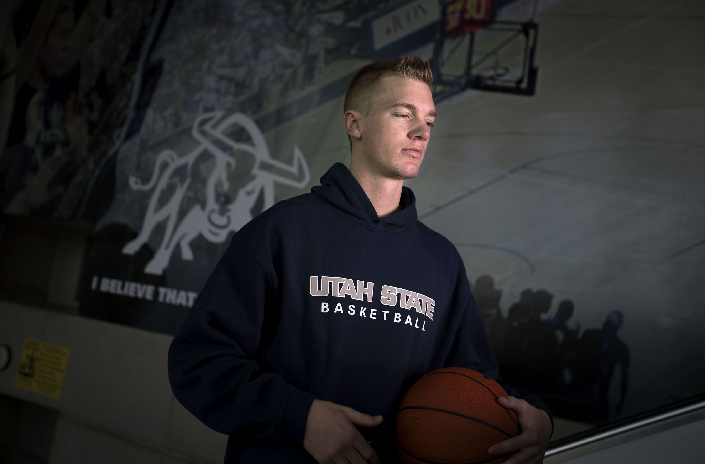 Then-Utah State University basketball player Danny Berger practices in Logan in this December 2012 photo. Berger lived through a similar experience as Buffalo Bills defensive back Damar Hamlin, collapsing during a practice in 2012.