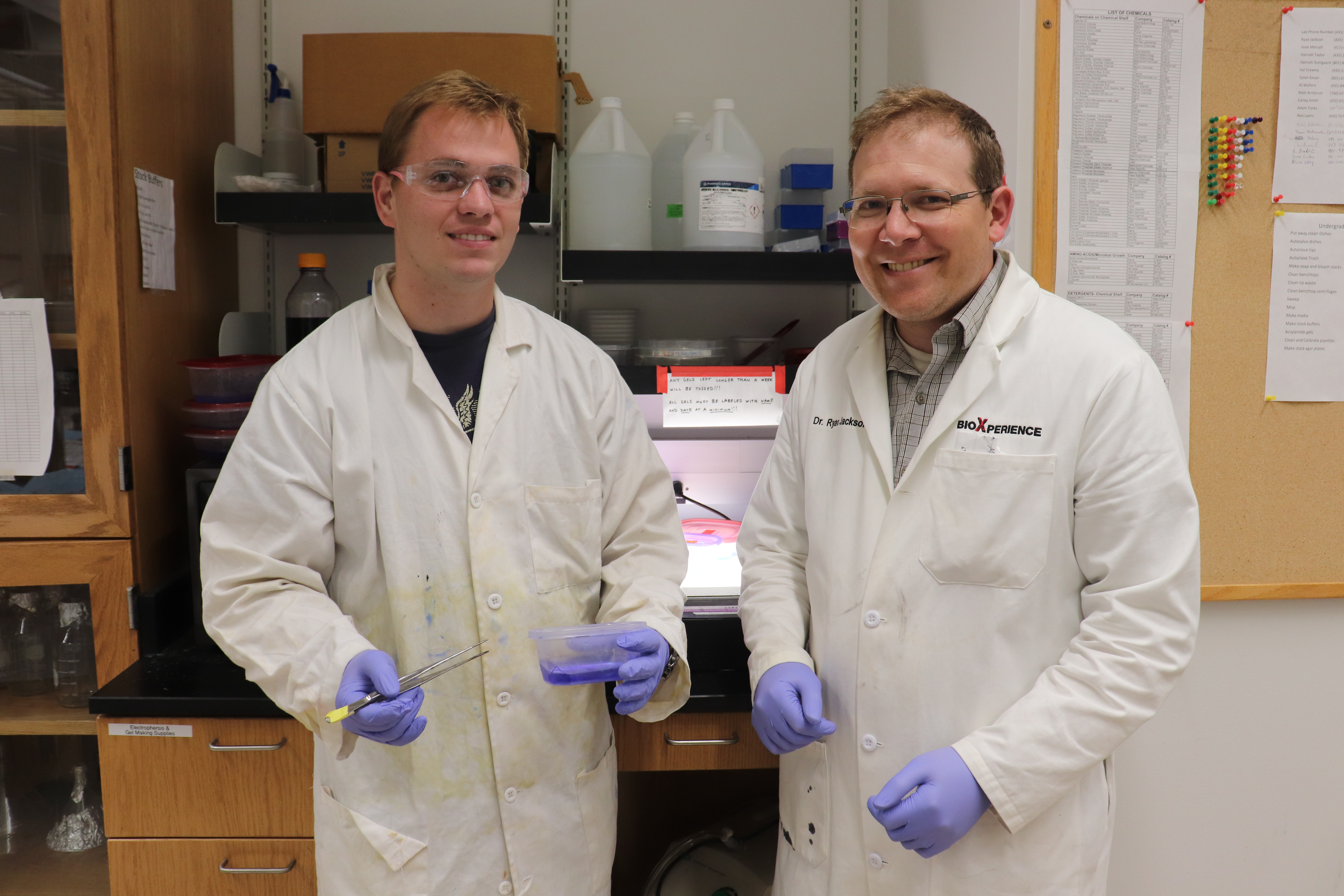 Utah State University biochemists Thomson Hallmark, left, and Ryan Jackson describe the structure and function of a newly discovered CRISPR immune system, Cas12a2, in two papers published Wednesday in the journal "Nature."
