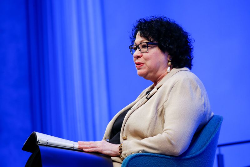 U.S. Supreme Court Associate Justice Sonia Sotomayor speaks to attendees during commemorations for International Women's Day at the 9/11 Memorial and Museum in New York City, March 8, 2019.