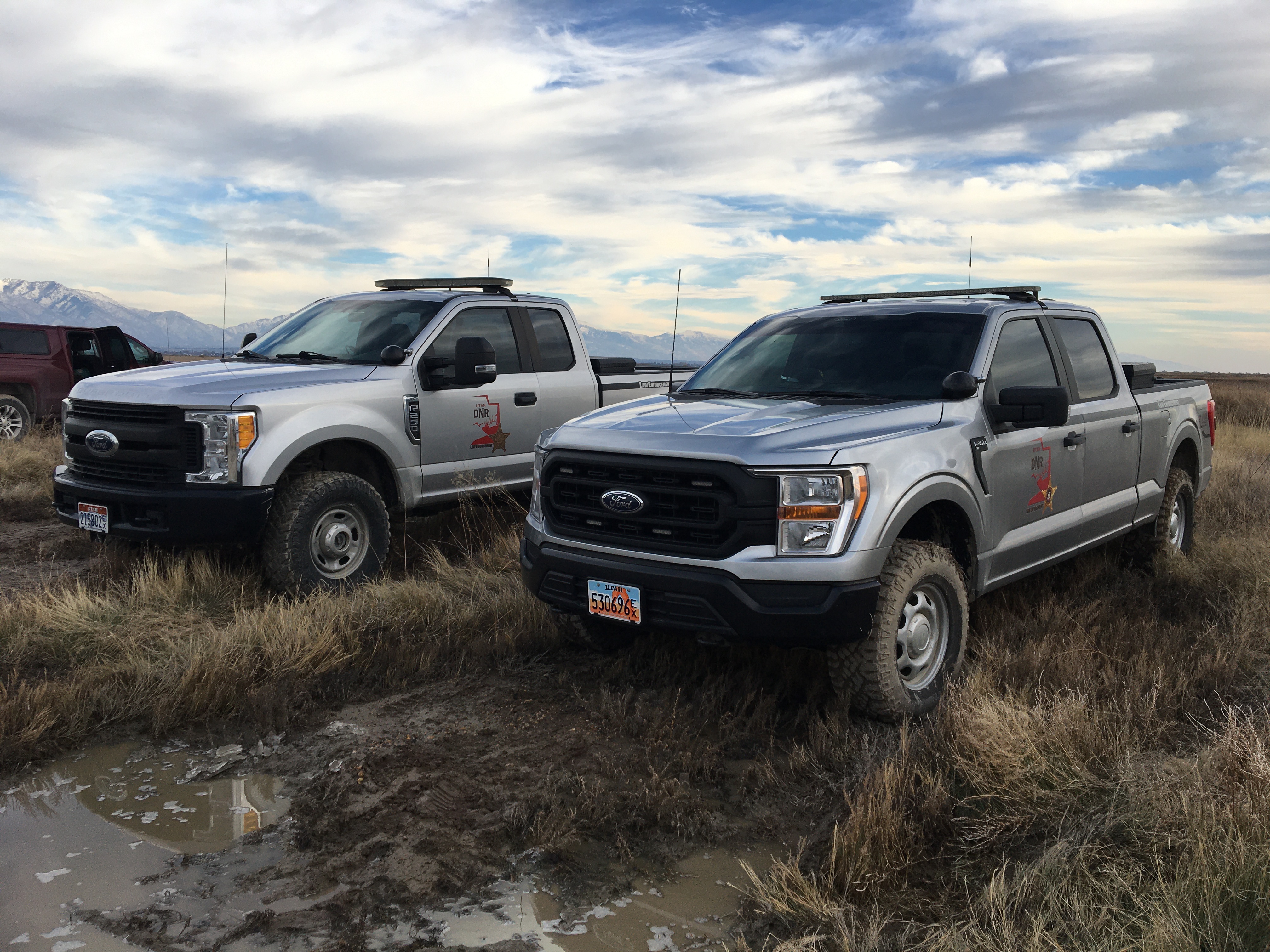 A pair of Utah Division of Wildlife Resources law enforcement vehicles parked in the state. The division reports there were just under 1,300 wildlife animals illegally killed in the state in 2022.