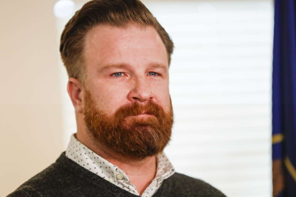 Enoch Mayor Geoffrey Chestnut speaks during a press conference regarding the killing of a family of seven in Enoch, Iron County, on Thursday. Police say a father killed his five children, his wife and a relative before taking his own life.